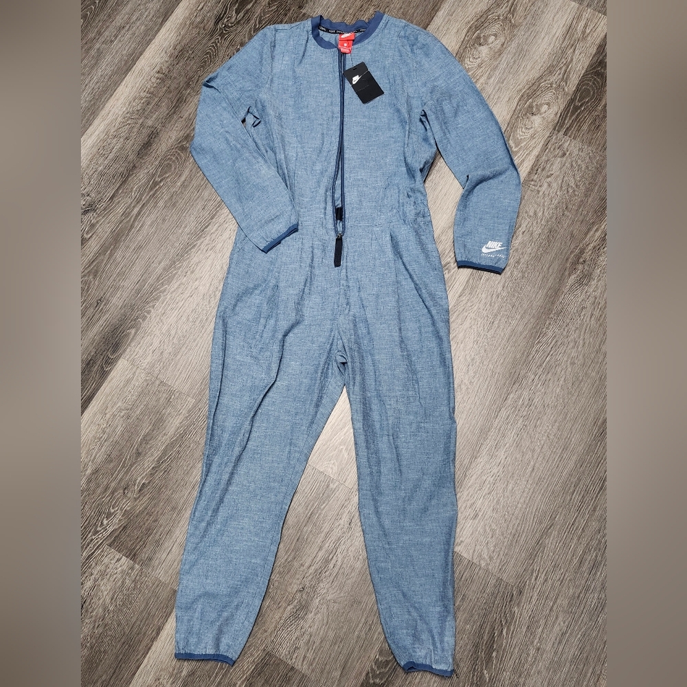 Nike International Denim Blue Long-Sleeve Jumpsuit